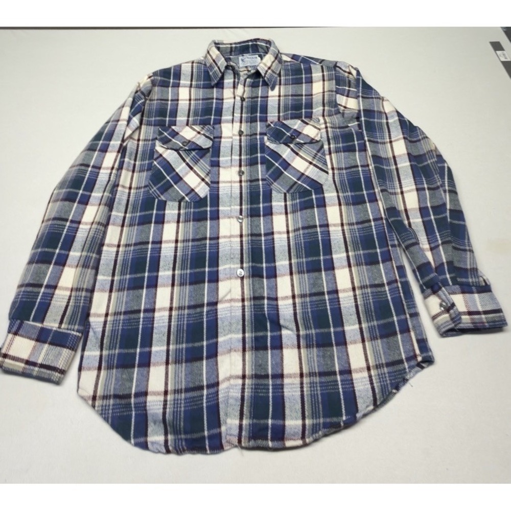 Vintage Alaskan By Klondike Long Sleeve Blue Plaid Shirt Cotton‎ USA Button Down